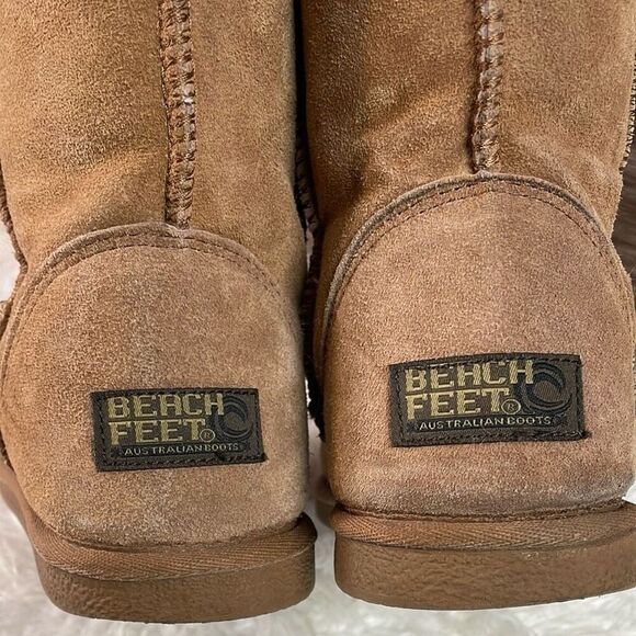 BEACH FEET Suede Sheepskin Wool Lined Classic Low Chestnut Women’s Boot Size 8 - Picture 9 of 16